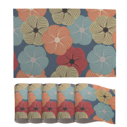 Color Splash PVC Mats for Dining Table, Floral Wheel - Teal Blue