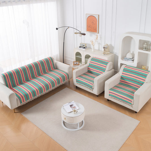 Artisan Boho Series 5-Seater Sofa Cover with Tassels (3+1+1), Mint Green