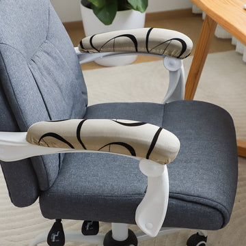 140gsm Printed Armrest Covers for Office Chair (Elastic Style), 1 Pair, Natural Beige Abstract Art