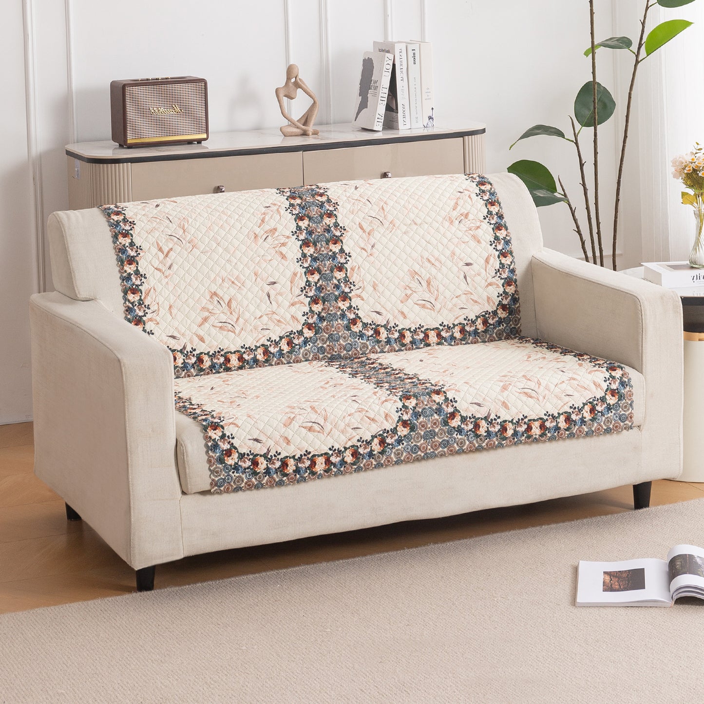 LoomVerse Quilted Sofa Cover Set Washable Sofa Panel for Seat & Back - Petal Harmony