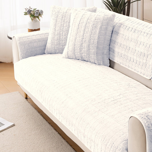 Premium Plush Anti Slip Sofa Cover Mat, White