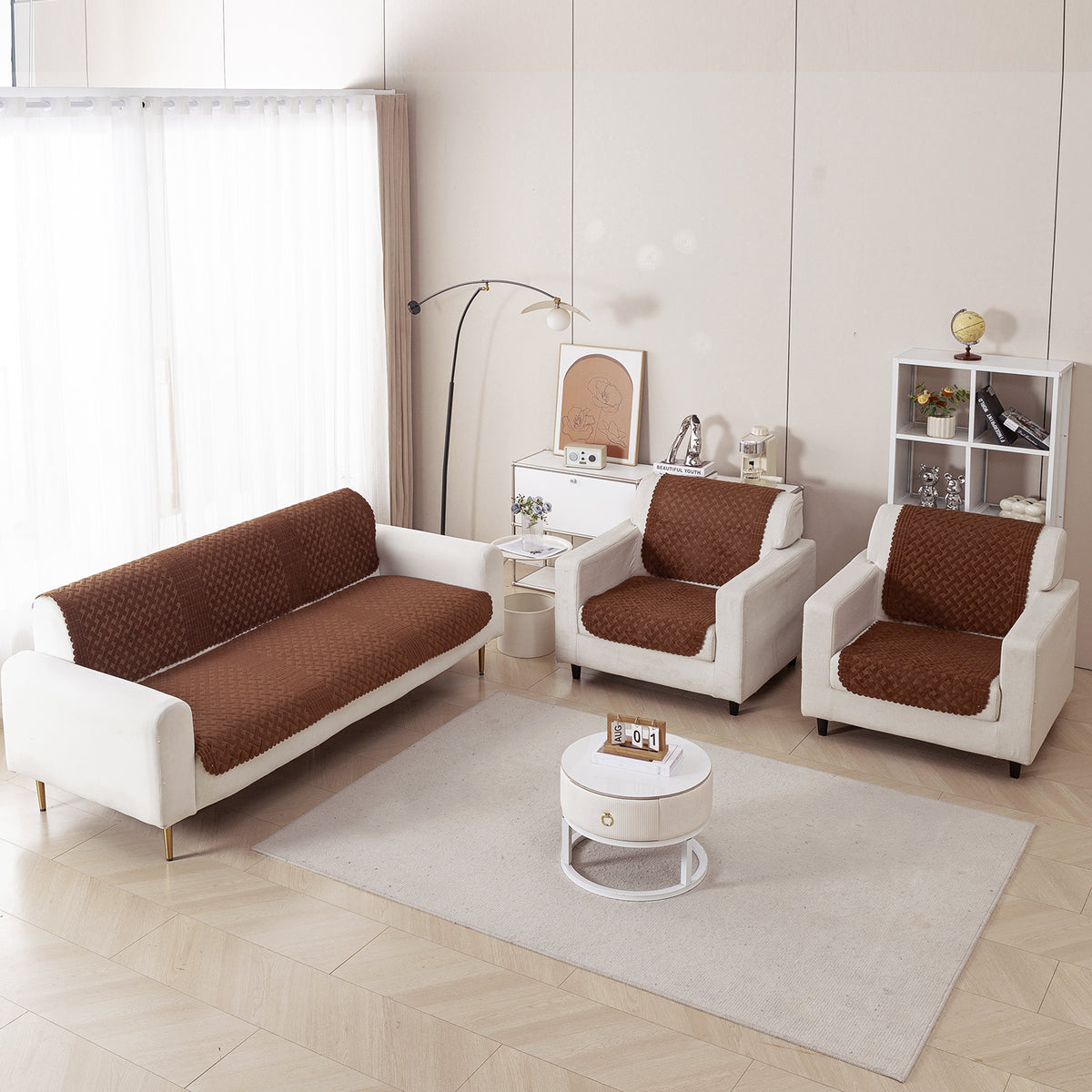 Modern Matrix 5-Seater Reversible Sofa Cover (3+1+1), Chestnut Brown