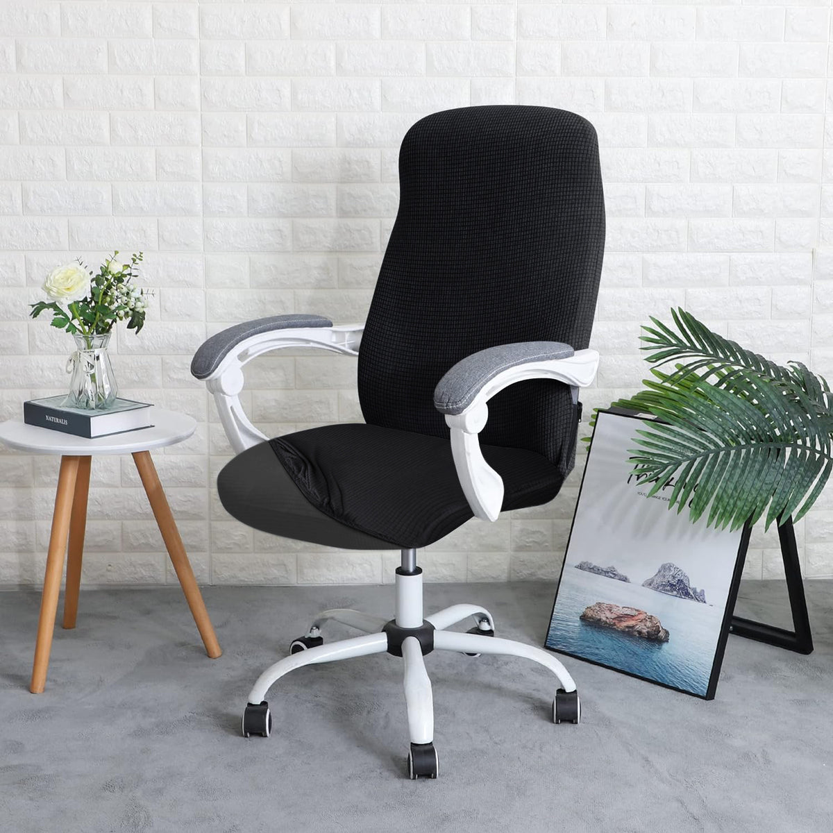 Water Repellent Office Chair Cover for Desk Chair (Mid-Back) – 210 GSM Stretch Jacquard – Washable, Durable & Anti-Slip – Fits Mid-Back Office Chairs, Black