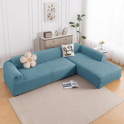 Aria Nova Bubble 2-Piece Stretchable L Shape Sofa Cover with Right Chaise, Tropical Teal