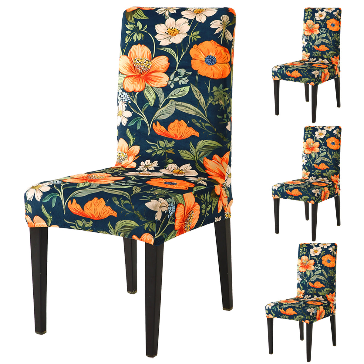 Premium Printed Velvet Dining Chair Cover Set, Teal Twilight Garden