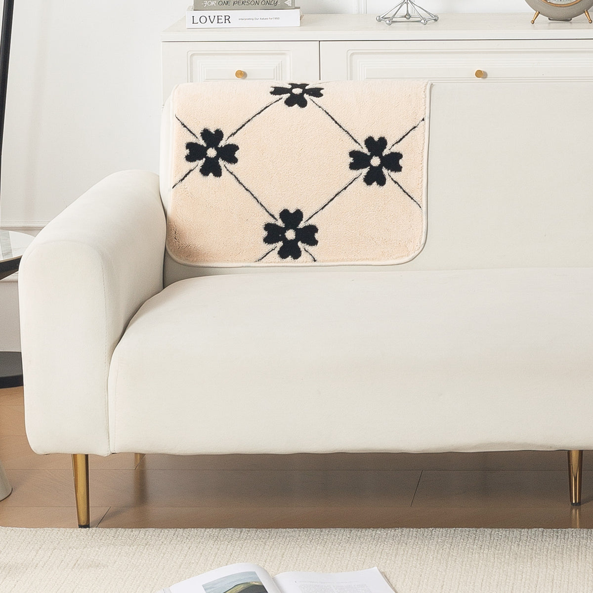 Luxury Plush Sherpa Anti-Slip Sofa Cover Mat, 'Noirea Series'| Floral Lattice