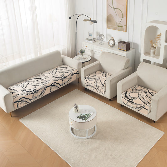 Premium Plush Sherpa 5-Seater Sofa Cover (3+1+1), Noirea Series | Botanical Leaf