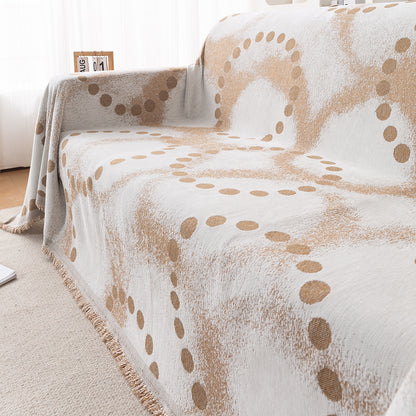 HOKIPO Premium 320 GSM Chenille Sofa Cover All Season 'Serene Abode Series', Latte Dotted Wave