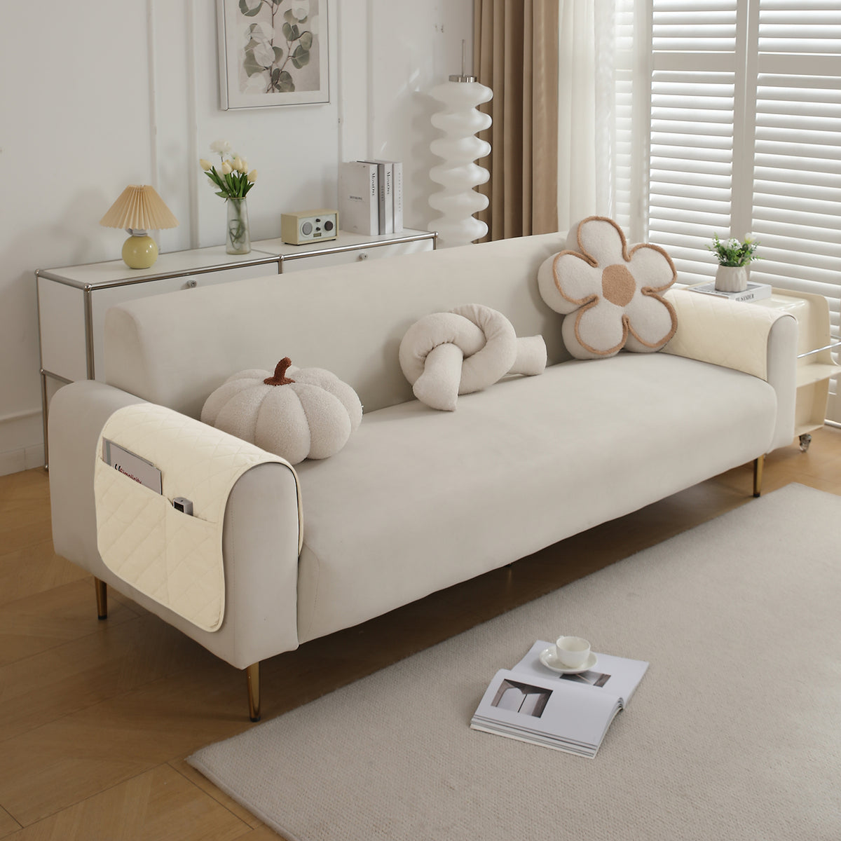 Drylin Quilted Sofa Cover Mat, Cream