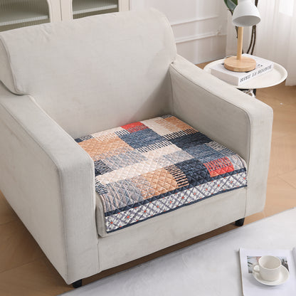 LiefNest Printed Holland Velvet Sofa Mat with Foam Filling - Urban Grid Multicolor for 1/2/3 Seater & Armrest