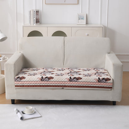 LiefNest Printed Holland Velvet Sofa Mat with Foam Filling - Chrysanthemum Bloom Soft Beige for 1/2/3 Seater & Armrest