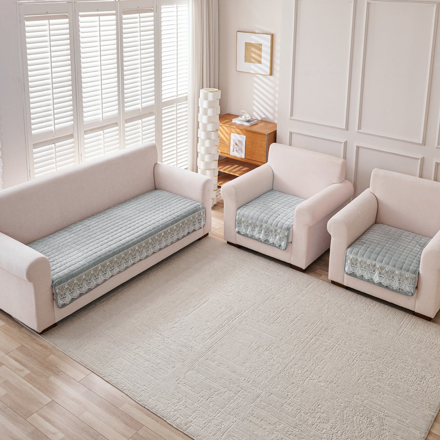 BelleLace Series 5-Seater Sofa Cover (3+1+1), Cloud Grey