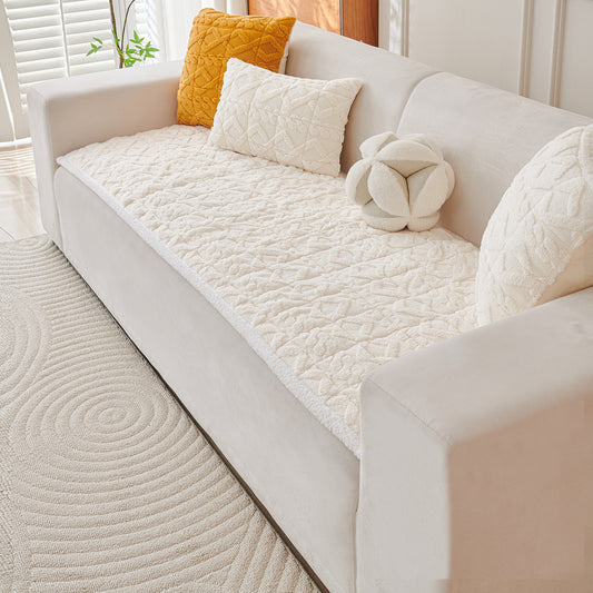 'Italian Caelora' Luxury Jacquard Plush Anti-Slip Sofa Cover Mat - Pearl White