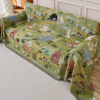 All-Season Chenille Sofa Throw, Forest Story Series