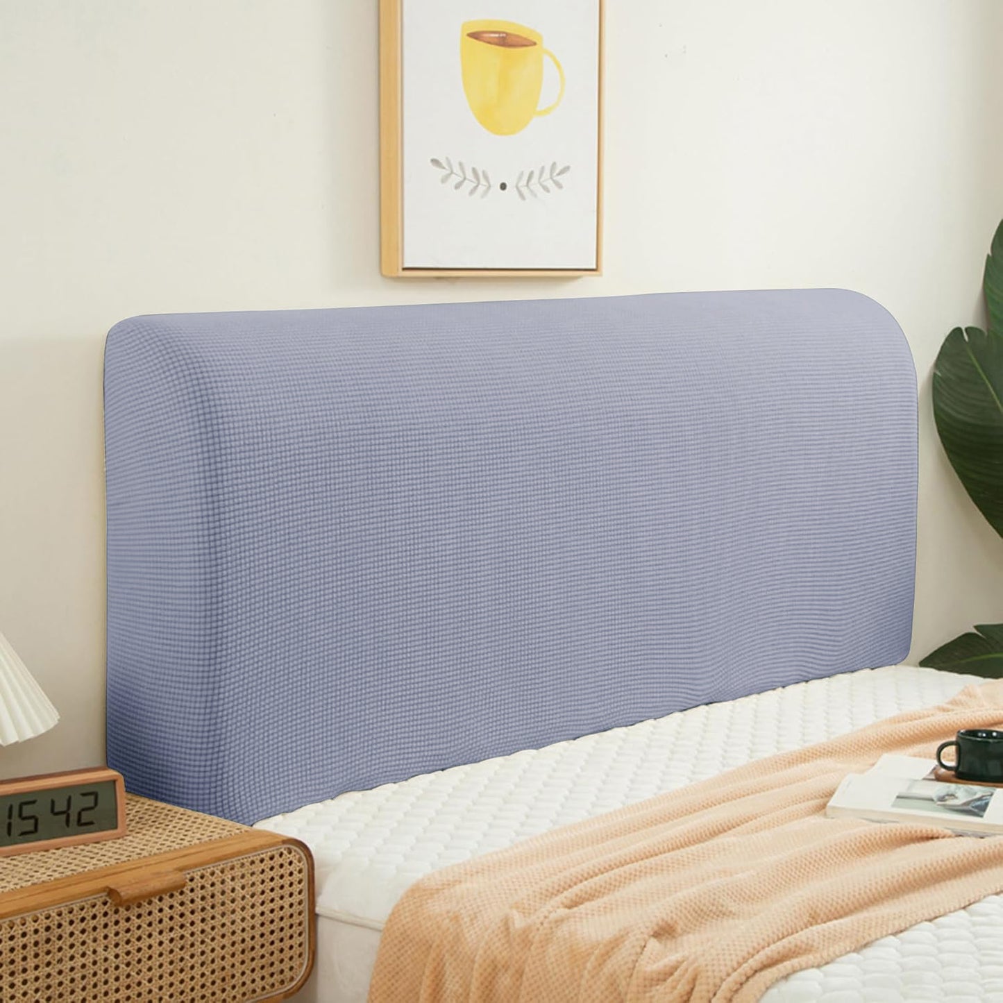 HOKIPO Jacquard Stretchable Bed Headboard Cover, Light Grey