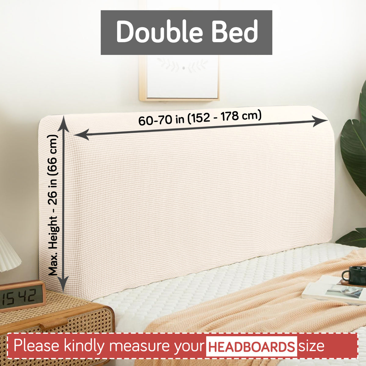 Buy Cream Colour Double bed headboard cover with stretchable jacquard, fits 152–178 cm width and 66 cm height | HOKIPO