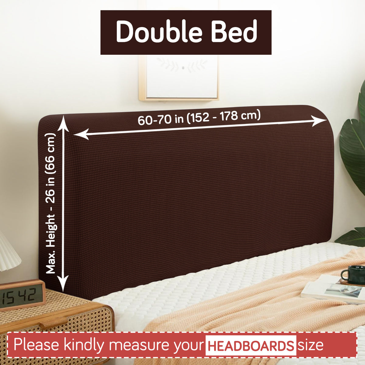 Buy Dark Brown Colour Double bed headboard cover with stretchable jacquard, fits 152–178 cm width and 66 cm height | HOKIPO