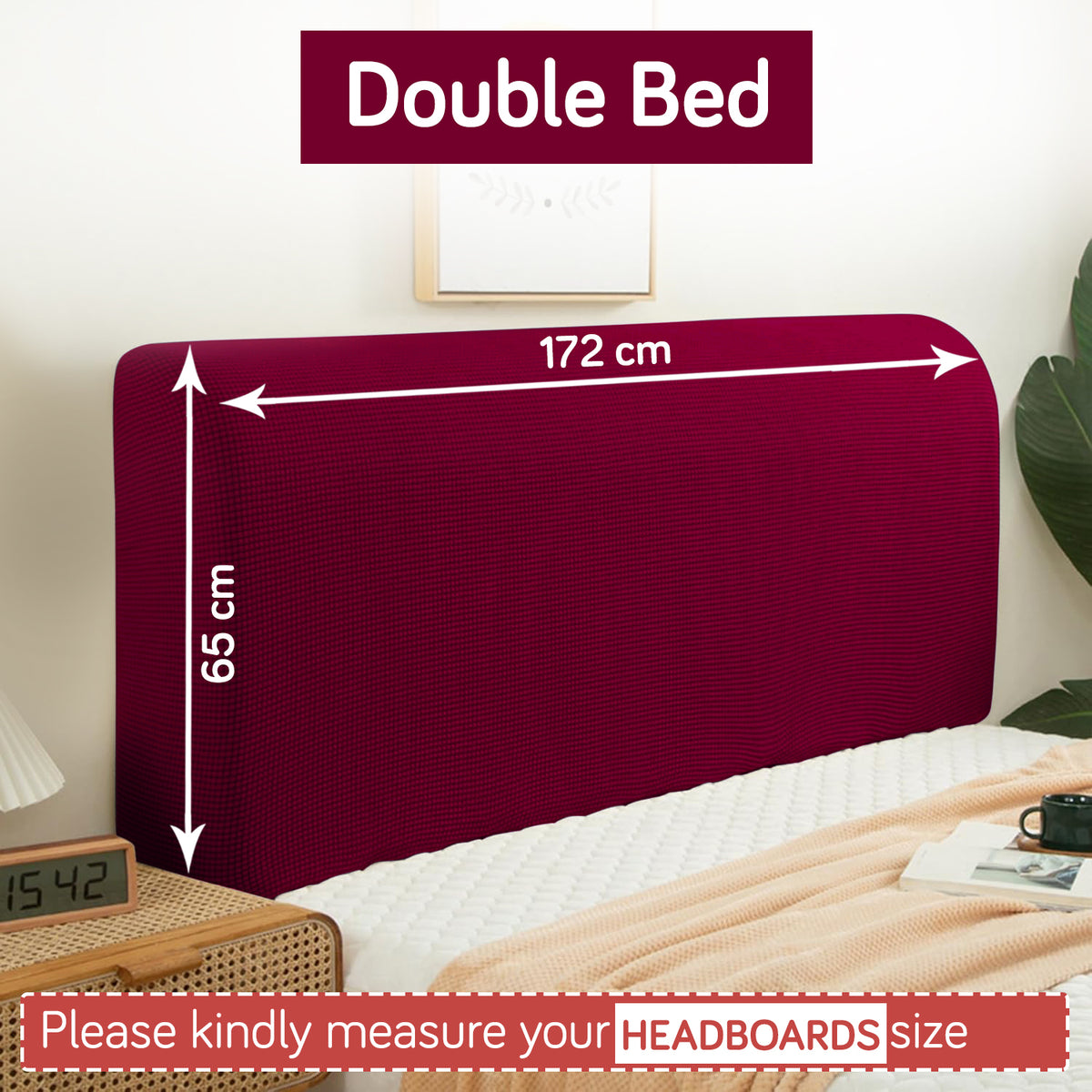 Buy Maroon Colour Double bed headboard cover with stretchable jacquard, fits 152–178 cm width and 66 cm height | HOKIPO