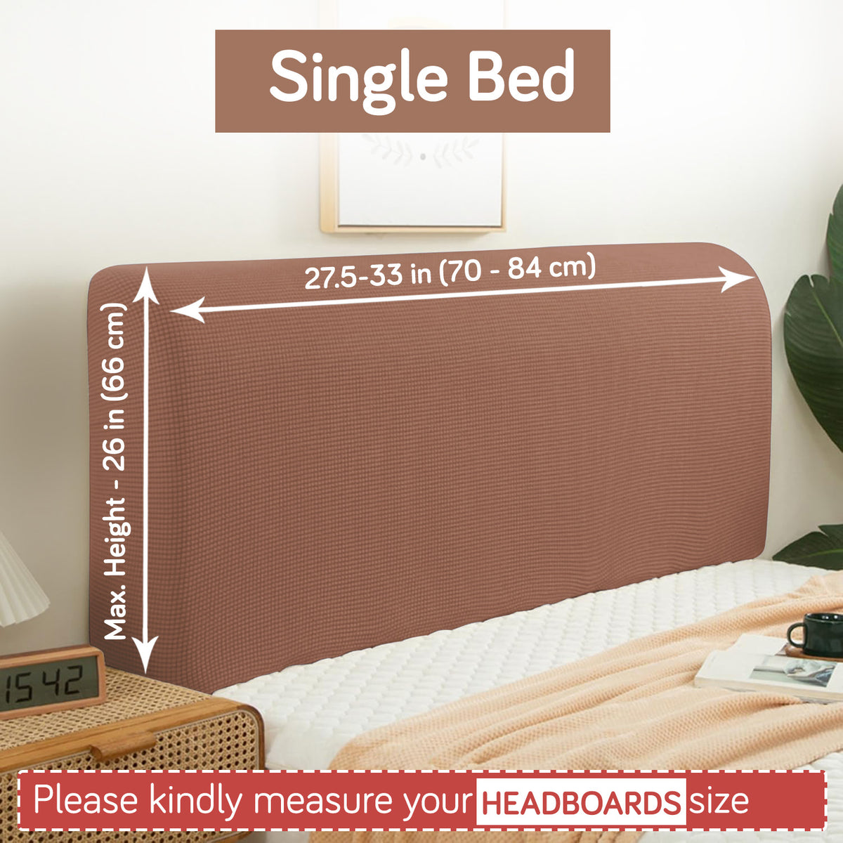 Buy Brown Colour single bed headboard cover with stretchable jacquard, fits 70–84 cm width and 66 cm height | HOKIPO