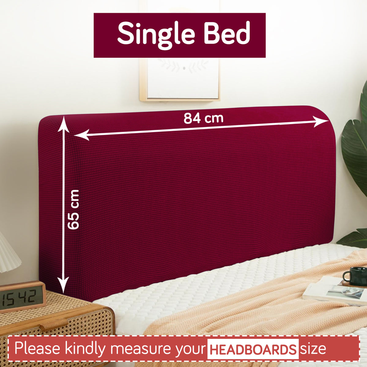 Buy Maroon Colour single bed headboard cover with stretchable jacquard, fits 70–84 cm width and 66 cm height | HOKIPO