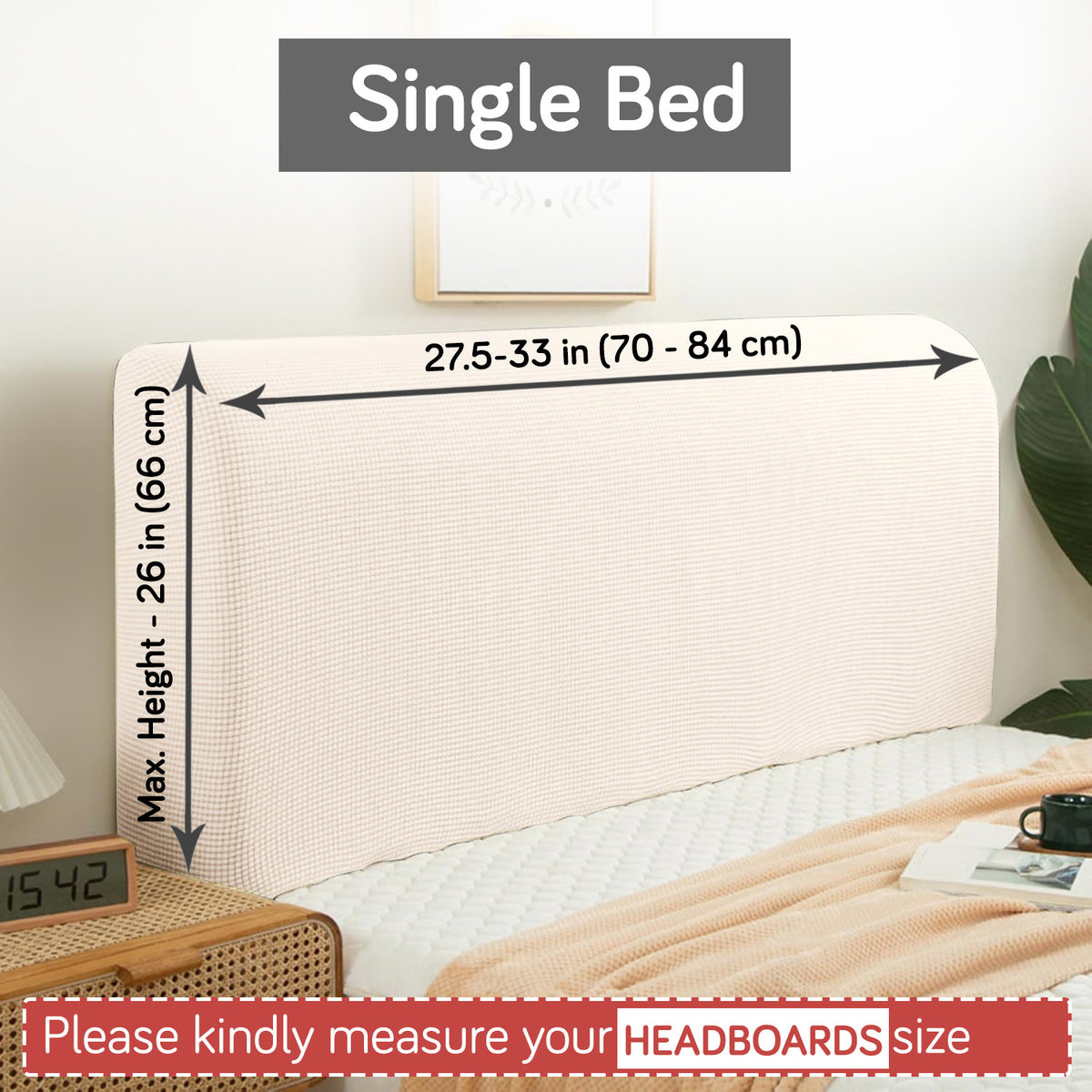 Buy Cream Colour single bed headboard cover with stretchable jacquard, fits 70–84 cm width and 66 cm height | HOKIPO