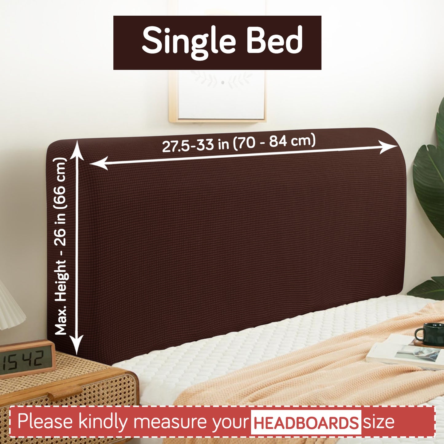 HOKIPO Jacquard Stretchable Bed Headboard Cover, Dark Brown