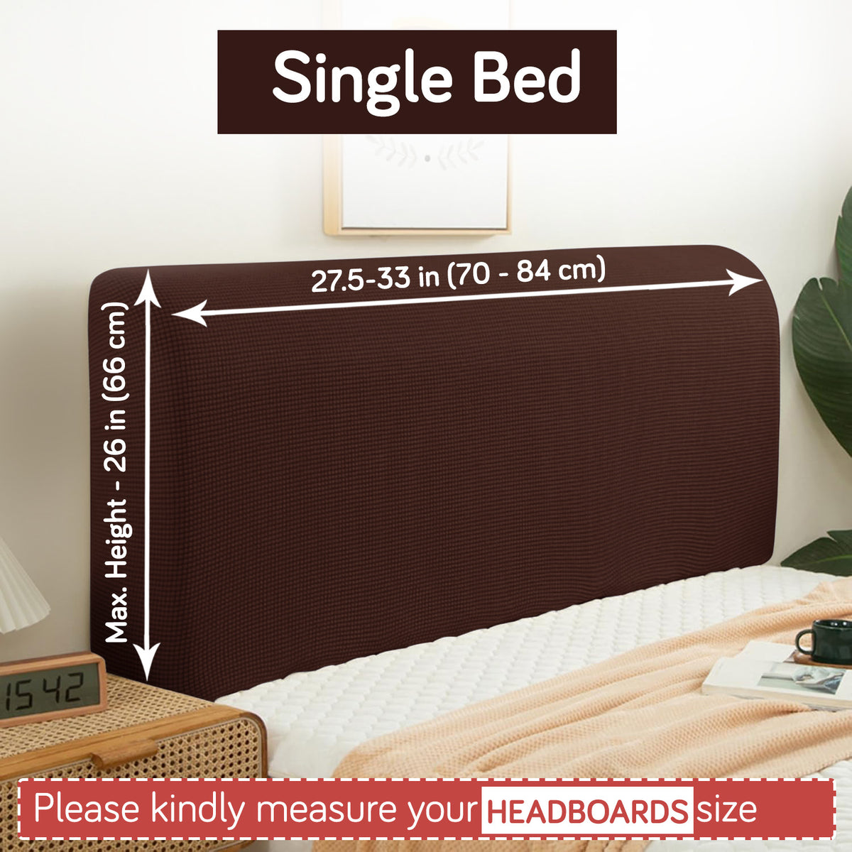 Buy Dark Brown Colour single bed headboard cover with stretchable jacquard, fits 70–84 cm width and 66 cm height | HOKIPO