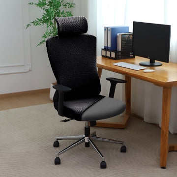 Office Chair Cover with Headrest (High-Back) – 170 GSM Stretch Jacquard – Washable, Anti-Slip Fit for Ergonomic Mesh Office Chairs, Black