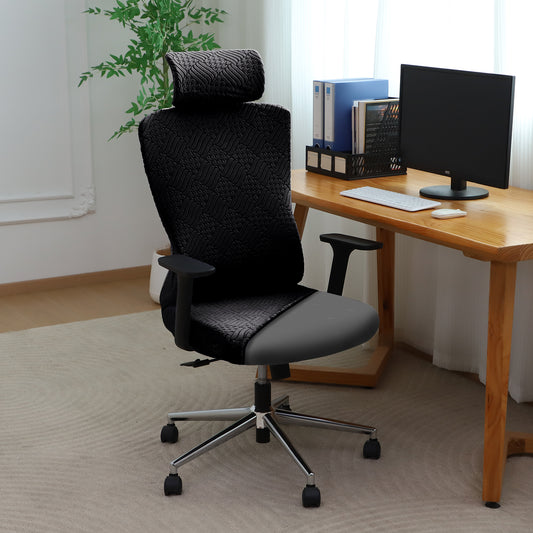 Office Chair Cover with Headrest (High-Back) – 170 GSM Stretch Jacquard – Washable, Anti-Slip Fit for Ergonomic Mesh Office Chairs, Black