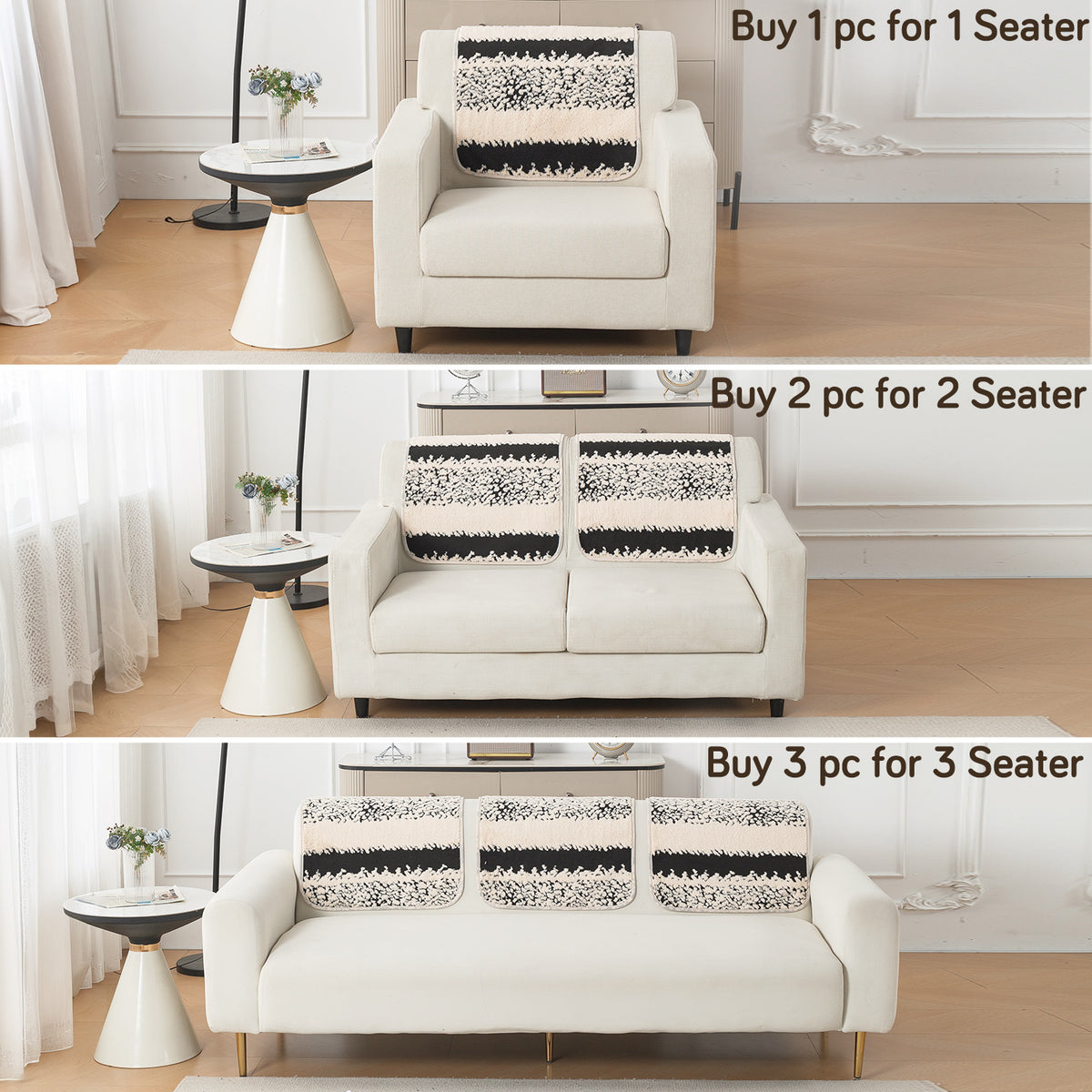 Luxury Plush Sherpa Anti-Slip Sofa Cover Mat, 'Noirea Series'| Textured Stripe