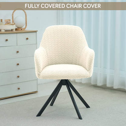 HOKIPO Premium Jacquard Fully Covered Cover for Swivel Dining Chair with Arms, Beige