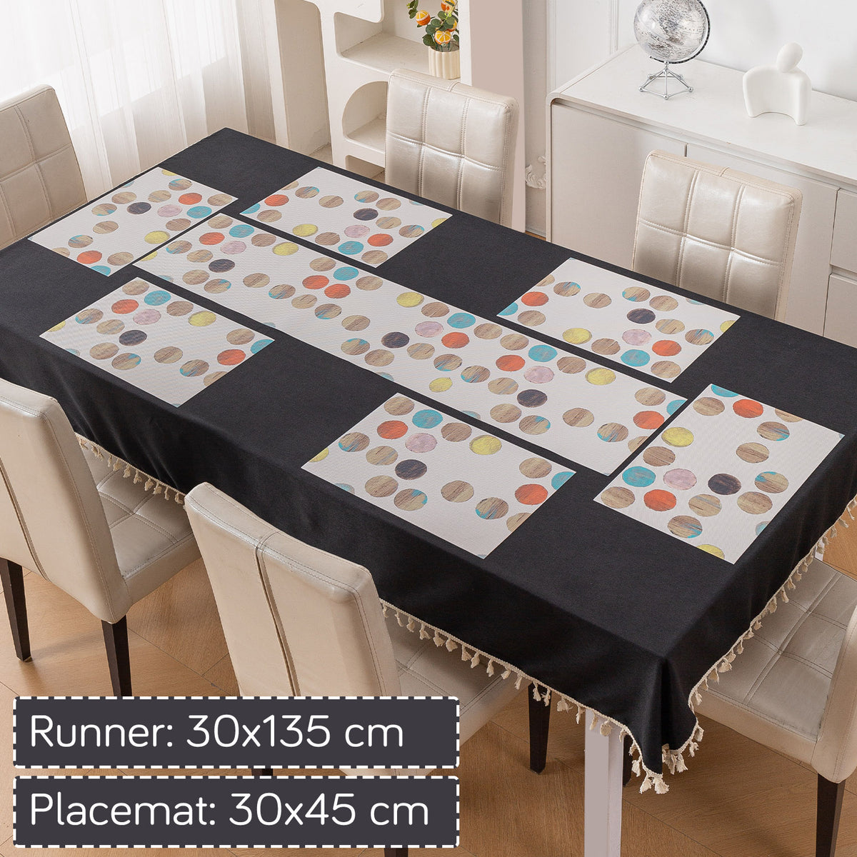 Color Splash PVC Mats for Dining Table, Watercolor Circles - Soft Beige
