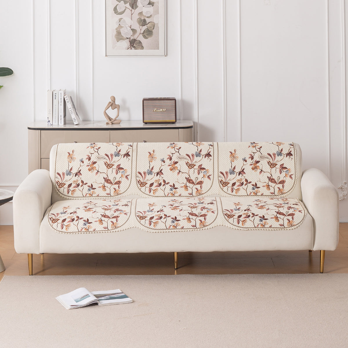 Buy Autumn Whisper HeavenHue quilted fleece wooden sofa cover for three seater, soft washable panel | Hokipo