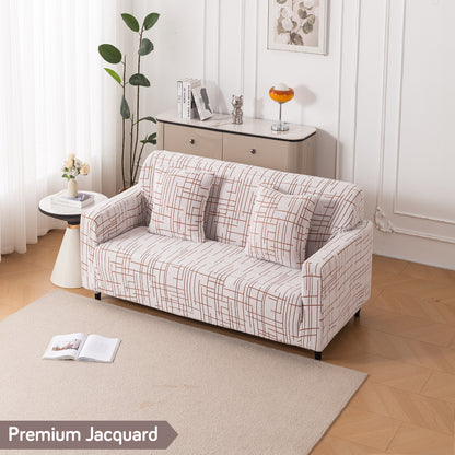 'Crossline Series' Jacquard Sofa Cover 1/2/3/4-seater Fully Covered, Rust Brown