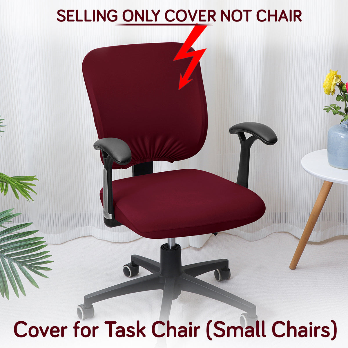 Office Chair Cover for Task Chair – 140 GSM Stretchable Fabric – Washable & Anti-Slip – Fits Small Office Chairs Without Headrest, Burgundy