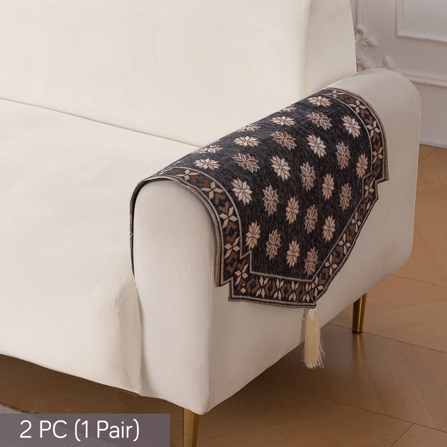 Heritage Weave Premium Jacquard Sofa Cover Set with Tassels - Graphite Grey