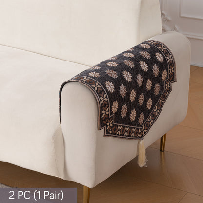 Heritage Weave Premium Jacquard Sofa Cover Set with Tassels - Graphite Grey