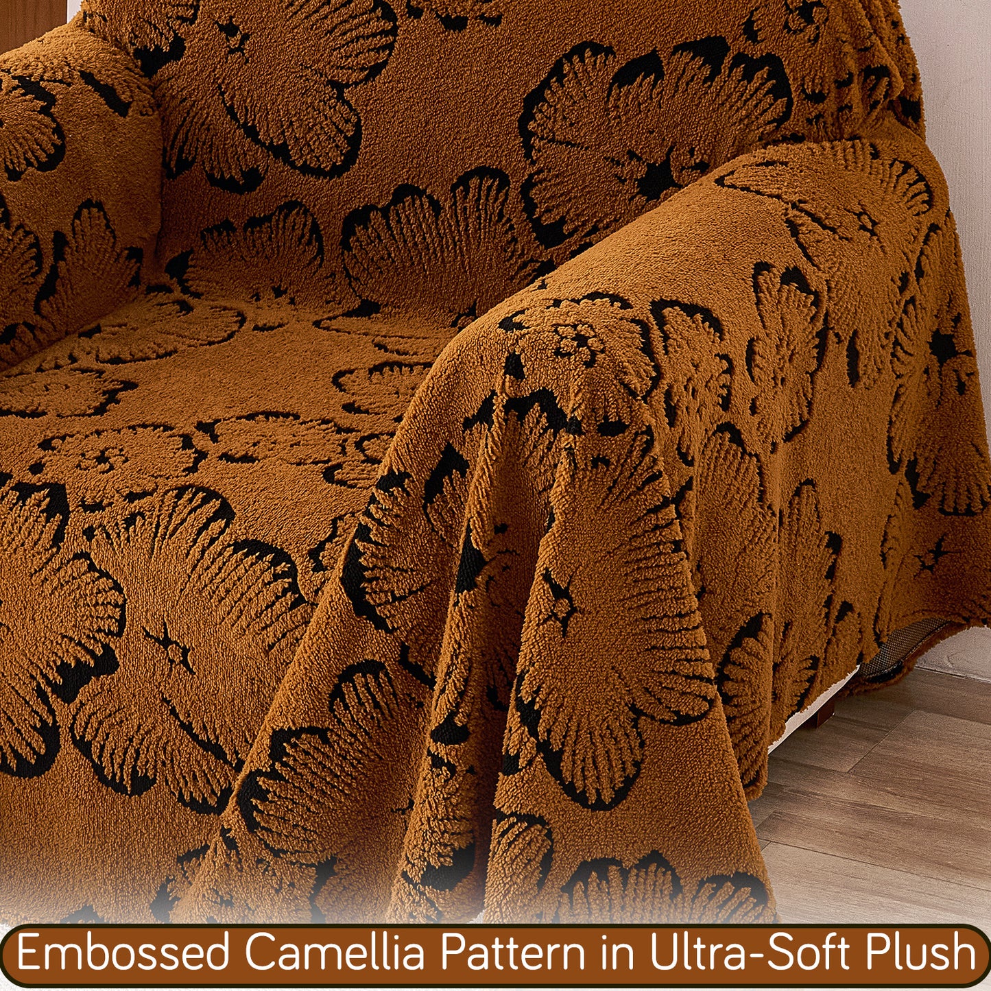 Buy Rustic Caramel Colour Camellia Blossom Luxury Plush Sofa Throw – Single Seater Sofa | HOKIPO