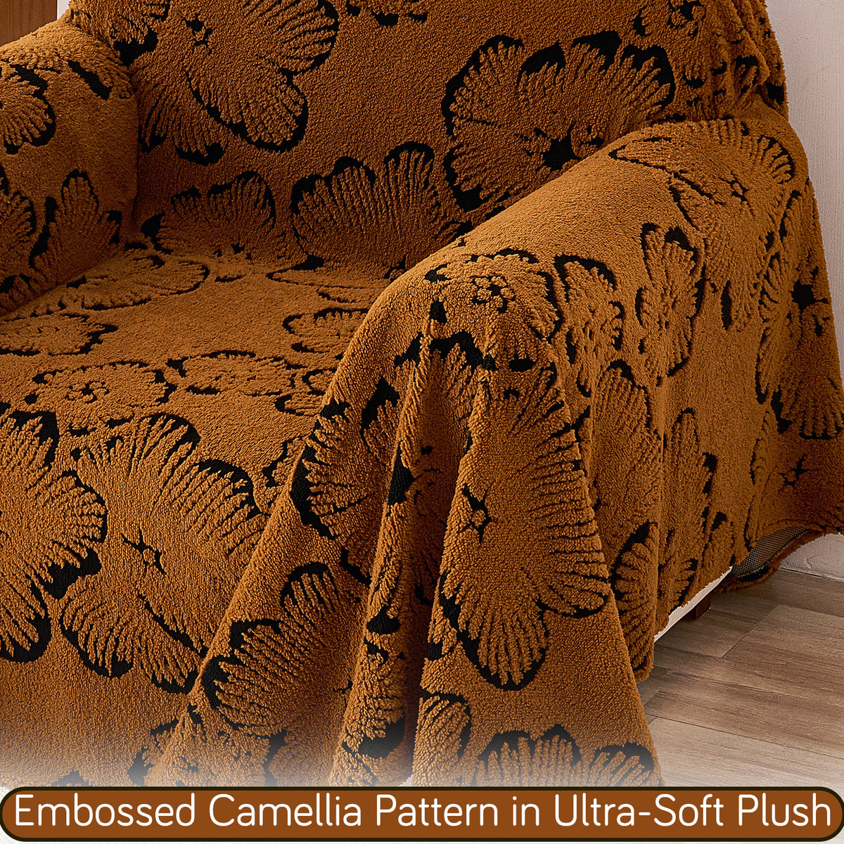 Buy Rustic Caramel Colour Camellia Blossom Luxury Plush Sofa Throw – Single Seater Sofa | HOKIPO