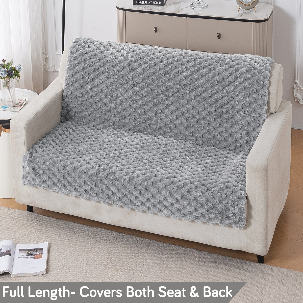 'BunnySoft Series' Plush Sofa Cover Throw for Sofa Seat & Back, Moon Grey