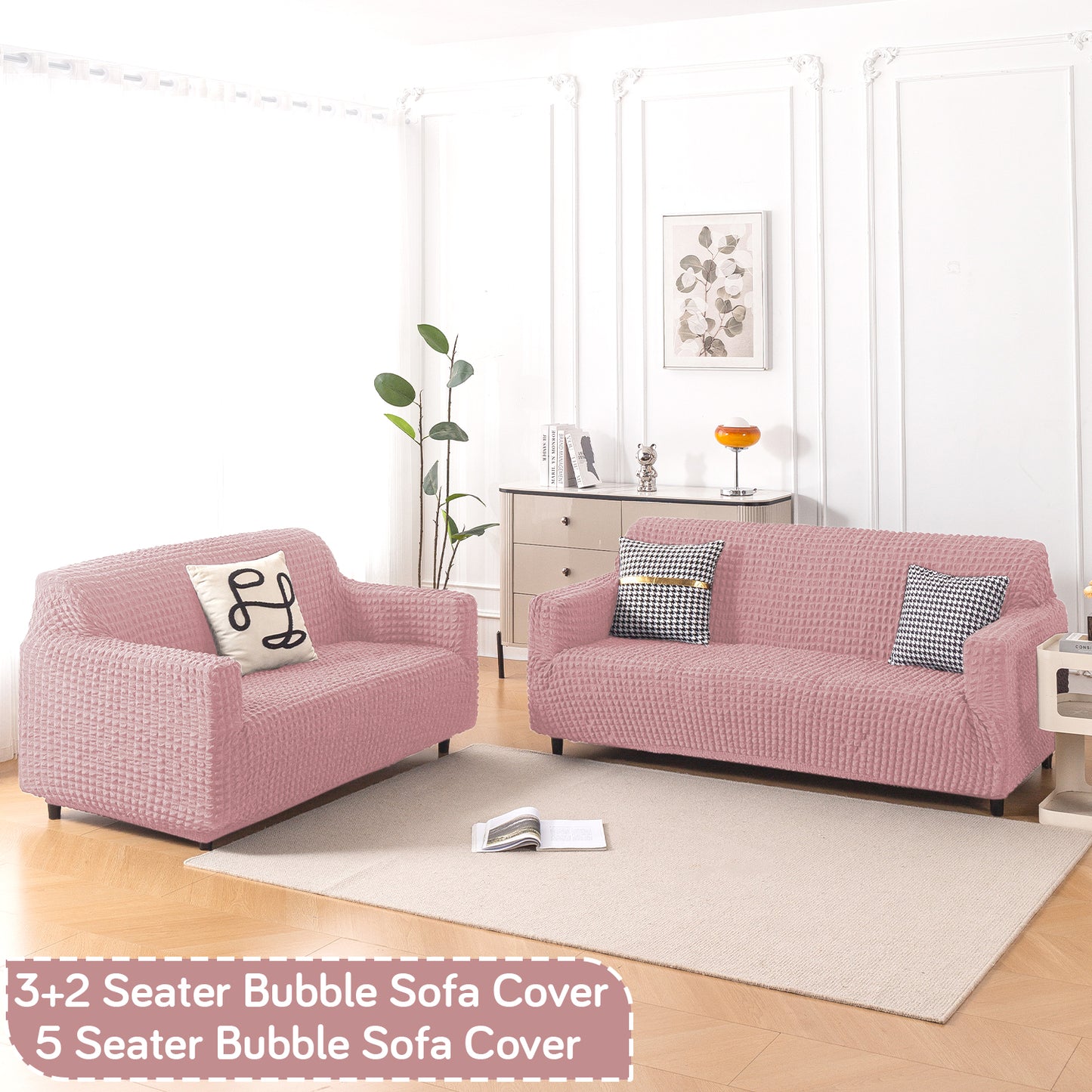 Aria Nova Elastic 280 GSM Stretchable Bubble Sofa Cover, Tea Rose Pink
