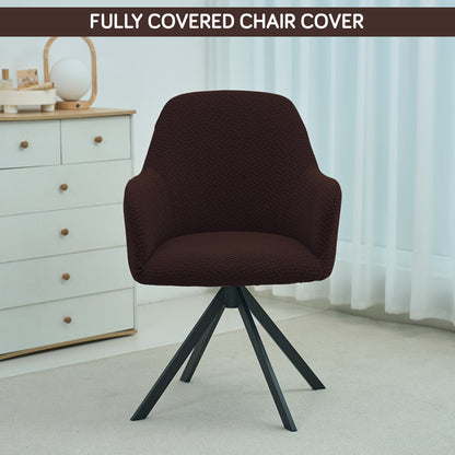 Premium Jacquard Fully Covered Cover for Swivel Dining Chair with Arms, Chocolate Brown