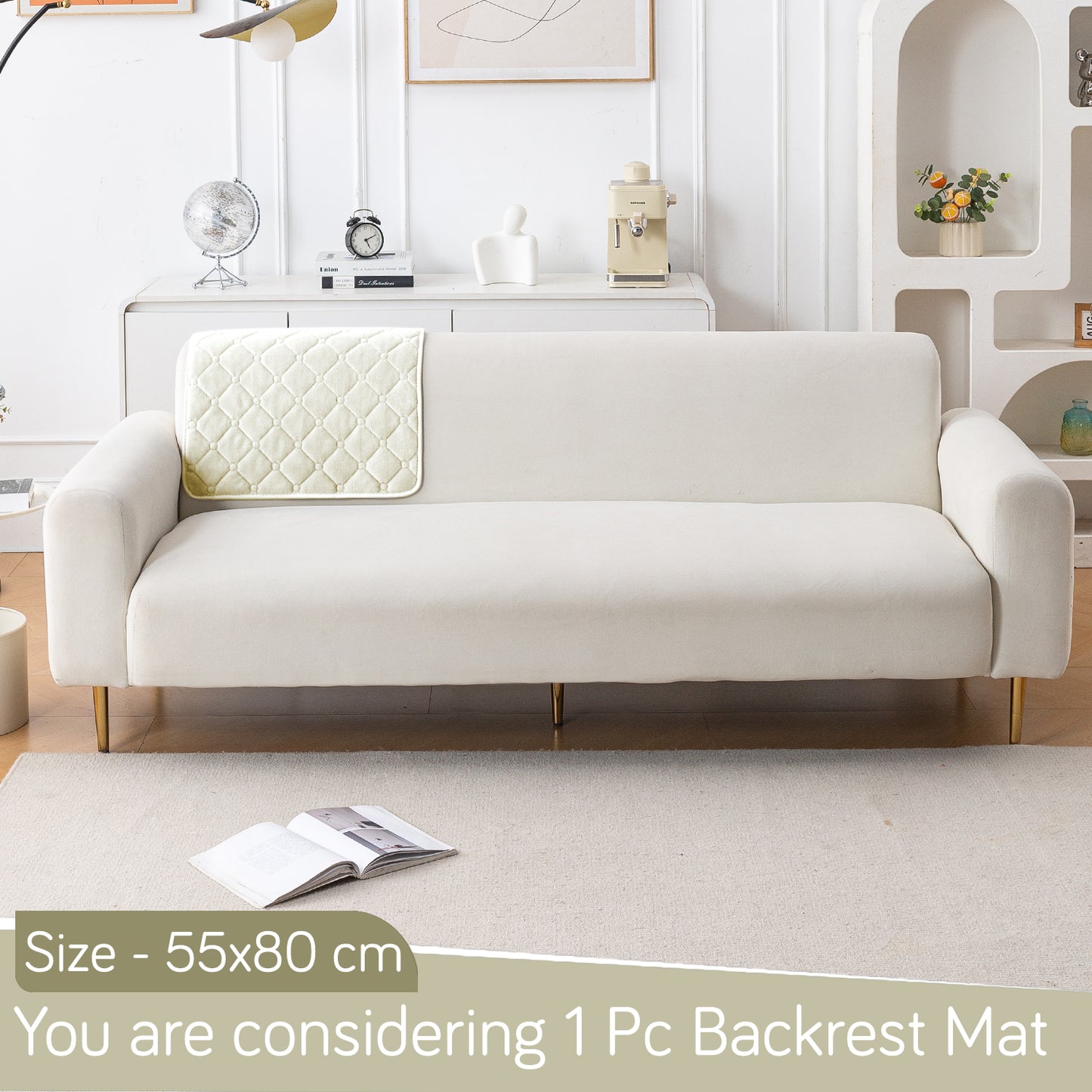Diamond Tuft Plush Sofa Cover Mat, Ivory Cream