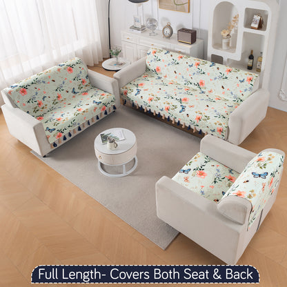 'Whispers of Nature' Series Holland Velvet Sofa Cover with Tassel, Pastel Butterfly Meadow