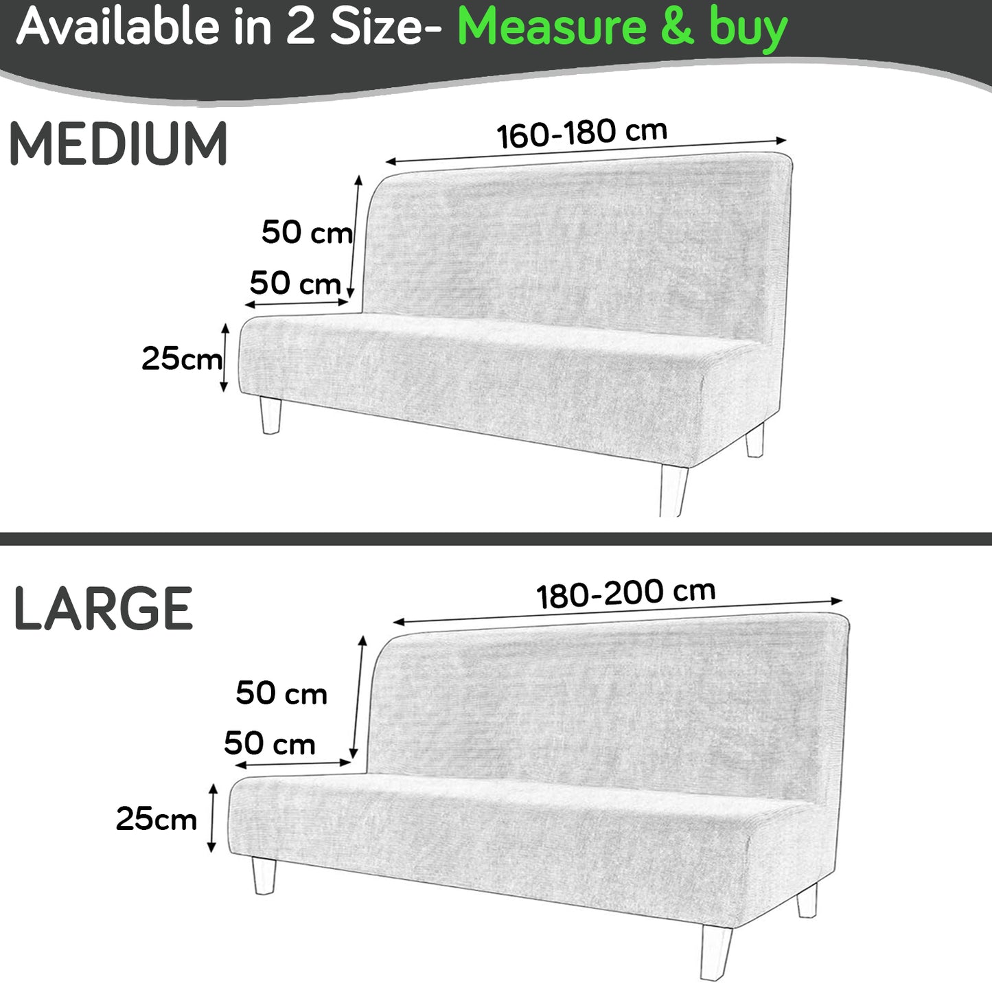 SereneSolids Stretchable Elastic Armless Sofa Cover – 140 GSM, Futon Slipcover, Easy Fit, Grey