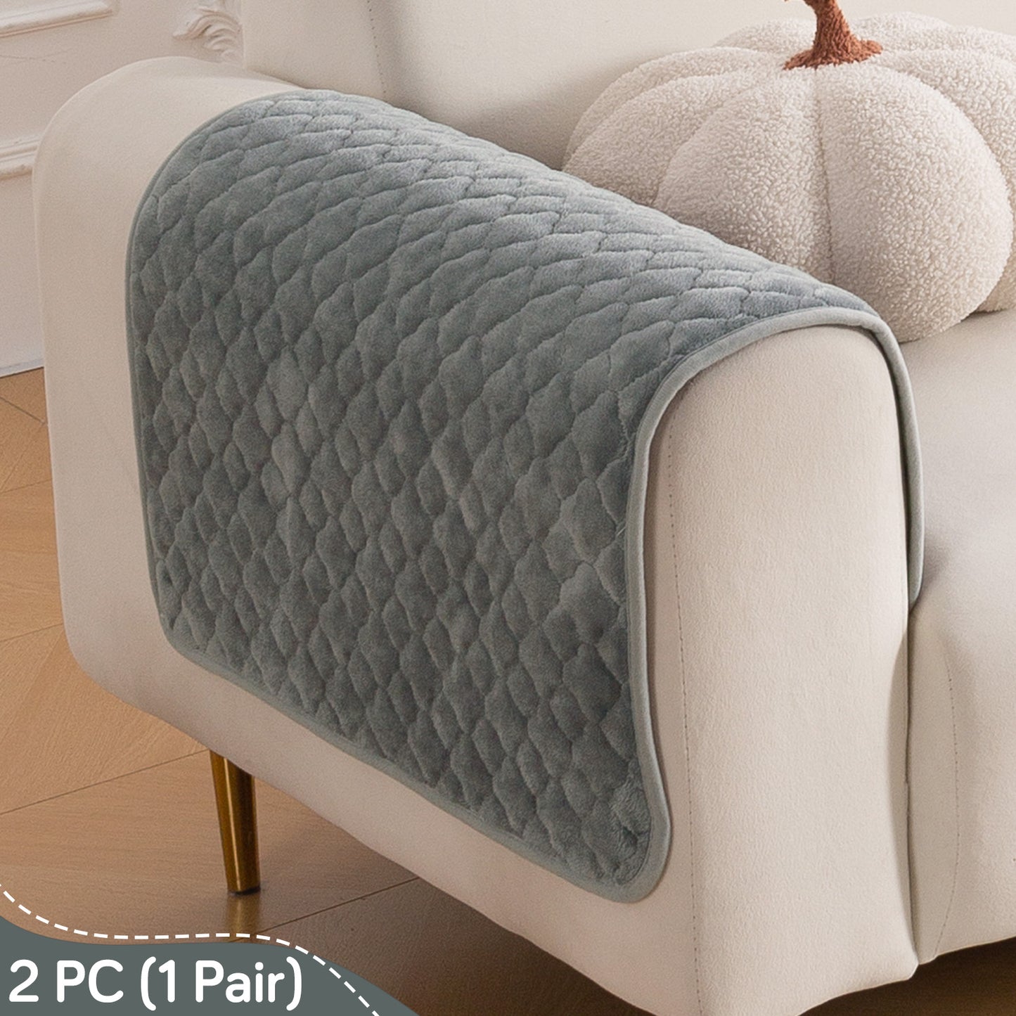 Diamond Plush Pebble Quilted Sofa Cover Mat, Grey