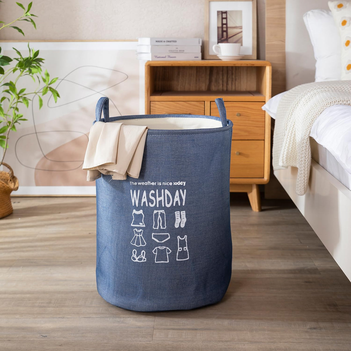 Folding Laundry Basket for Clothes, 43L - Blue