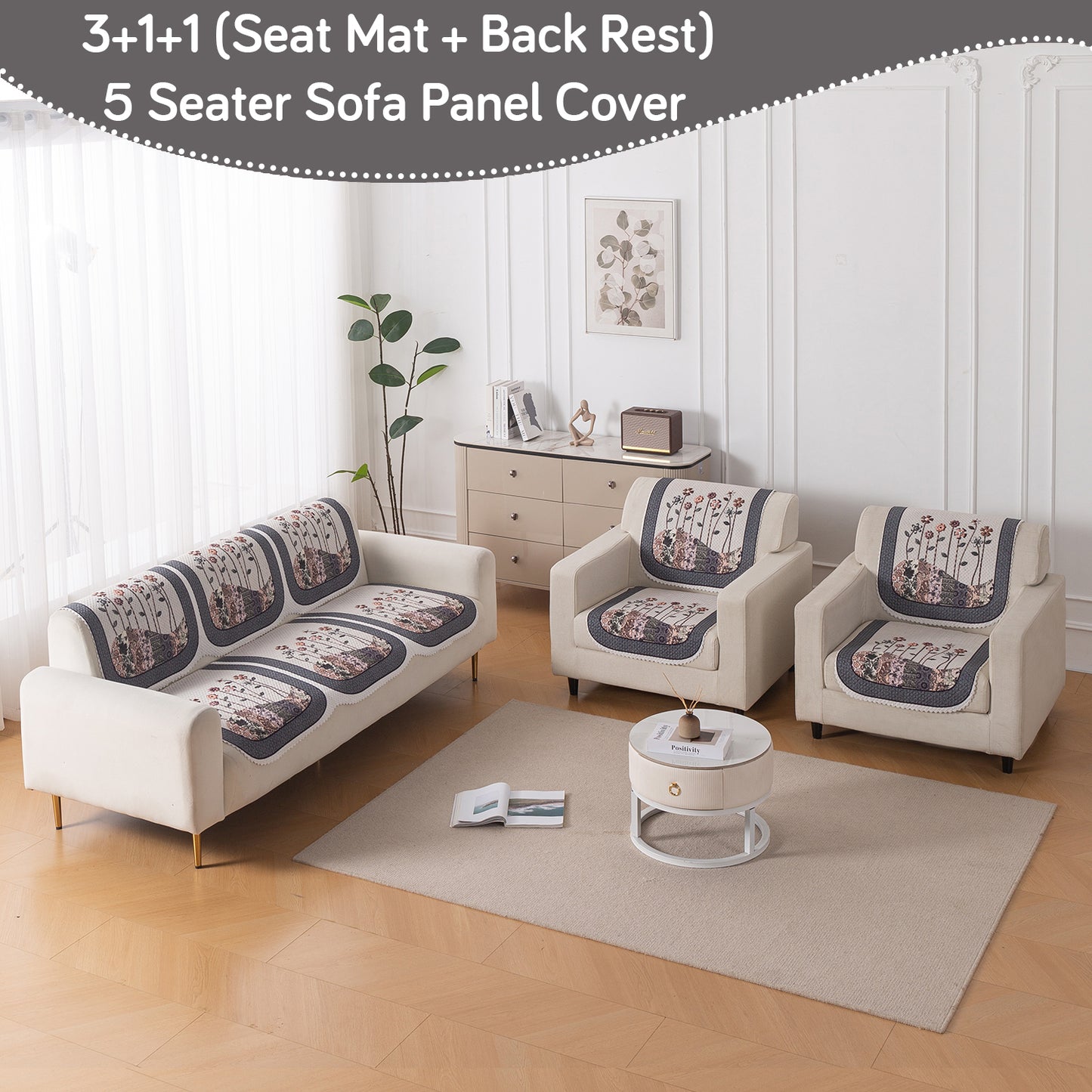 HeavenHue Fleece Soft Touch Quilted Sofa Cover Set Washable Sofa Panel for Seat & Back - Mystic Wings