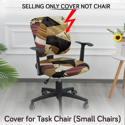 Printed Office Chair Cover for Task Chair – 140 GSM Stretchable Fabric – Washable & Anti-Slip – Fits Small Office Chairs Without Headrest, Wine Abstract Geometry