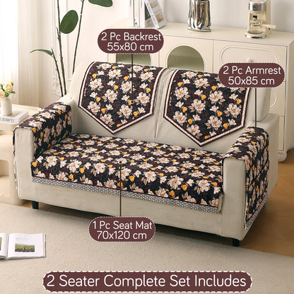 Florentina Series Printed Holland Velvet Sofa Mat - Camellia Brown